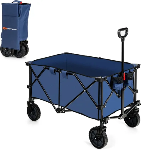 Vista 10 de S AFSTAR Carrito plegable de jardín, con mango ajustable y ruedas universales, carrito plegable resistente para material agrícola, juguetes, Gris