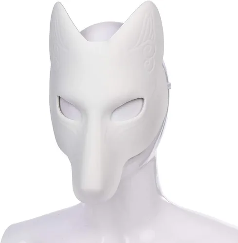 Vista 4 de Himine Máscara de cosplay de zorro blanco DIY, máscara de disfraz de animal para fiesta, 2 piezas