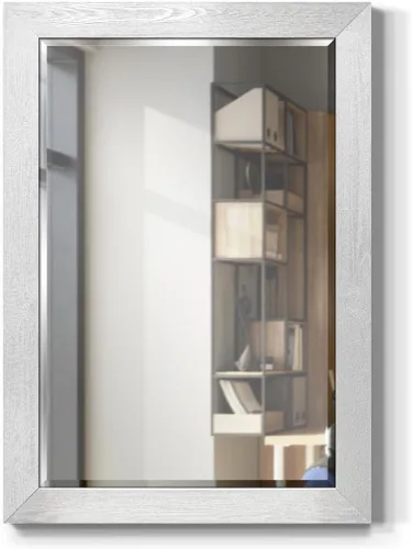 Vista 12 de Espejo de maquillaje rectangular, espejo de pared con marco de madera desgastada para decoración del hogar, se puede colgar de forma vertical u Negro