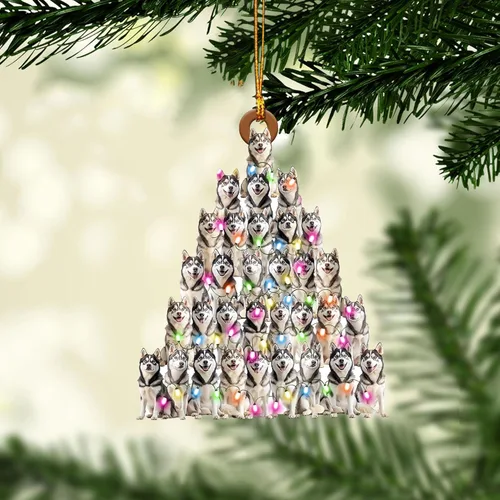 Vista 13 de Talataca Adorno de Navidad Plano 2D de Husky, Cajas de Regalo de Husky, Decoración de Árbol de Pino, Adorno Colgante de Casa para la Víspera