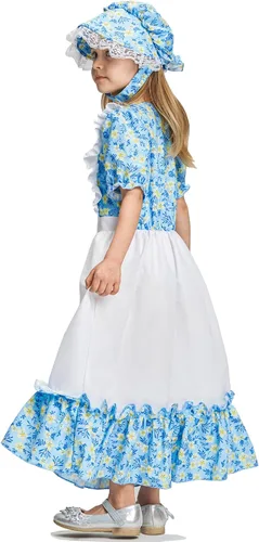 Vista 3 de Girls Pioneer Costume, Colonial Prairie Dress Bonnet 2 Pcs Floral Outfit for Kids Village Party Cosplay 3-10Y