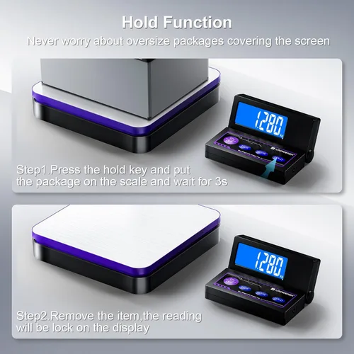 Vista 5 de UNIWEIGH Báscula digital inalámbrica de envío postal 110lbs/0.1oz precisa, LCD plegable, báscula de paquetes con acero inoxidable/5 unidades/función