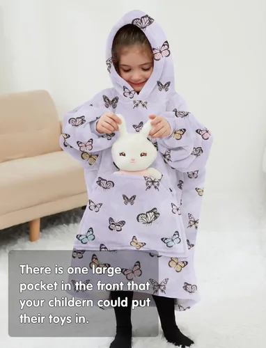 Vista 2 de Manta con Capucha Usable NOUKOW Manta Sherpa de Gran Tamaño Sudadera de Franela con Bolsillo Grande