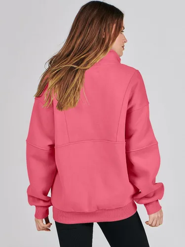 Vista 4 de ANRABESS Sudaderas de forro polar con media cremallera para mujer, de gran tamaño, con cremallera de un cuarto, ropa de otoño 2024, ropa de moda
