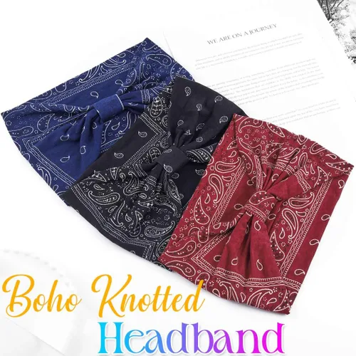 Vista 2 de CAKURE Diademas anchas bohemias anudadas para la cabeza, bufanda africana para la cabeza, accesorios para el cabello de motocicleta, para mujeres