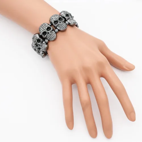 Vista 3 de Lavencious Pulsera elástica de calavera para mujer, 7 pulgadas