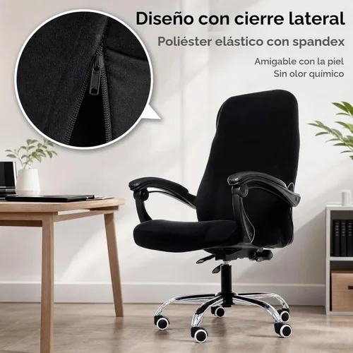 Vista 5 de Fundas para Sillas de Oficina de Computadora Elásticas Universales para Sillas Giratorias de Escritorio SOLO Fundas para Sillas (Negro, Mediano)