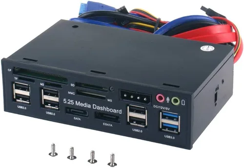 Vista 8 de Generic T-SIDAKE 5.25 pulgadas PC Multifuncional Tablero de Medios de Medios de Audio Panel Frontal, con SATA e-SATA Dual USB 3.0 6 Puertos USB 2.0