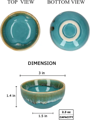 Vista 3 de Plato de cerámica para salsa de soja, cuencos pequeños, 3 pulgadas, juego de 4 (azul pastel)