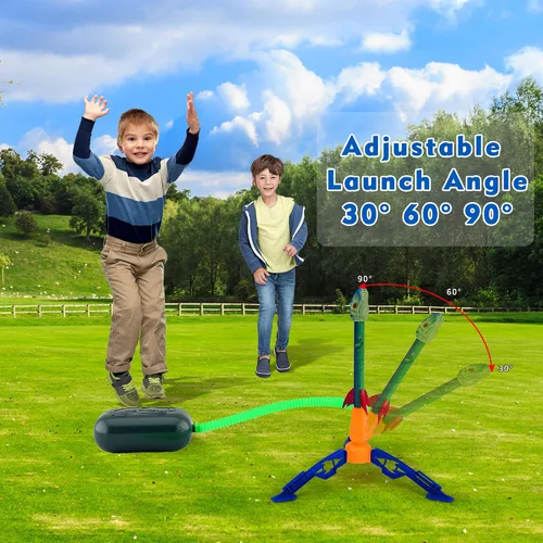Vista 3 de Gizzjoy Lanzador de cohetes de juguete de dinosaurio para niños, lanza hasta 100 pies, 4 cohetes, juguetes exteriores para niños, juguetes