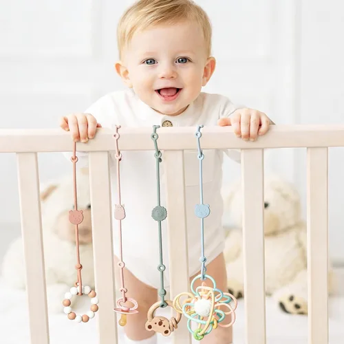 Vista 6 de ROCCED Correas de juguete para bebé 6 piezas, correas de juguete de silla alta de silicona, accesorios para cochecito, correas para biberón de niños