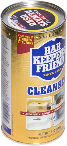 Vista 2 de Bar Keepers Friend Limpiador en polvo (12 onzas, paquete de 4 unidades), limpiador multiusos y removedor de manchas, baño, cocina y uso al aire