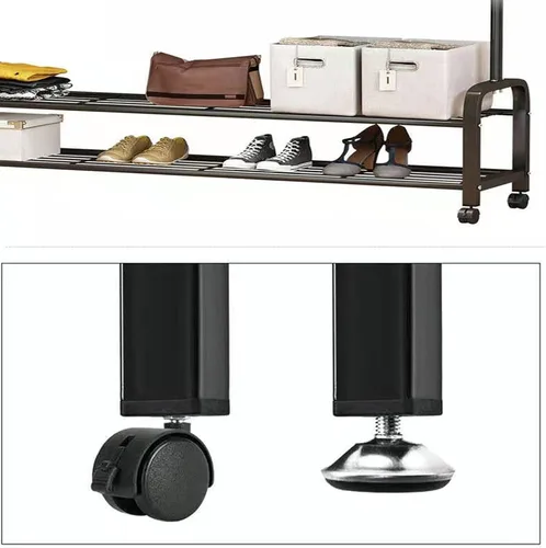 Vista 4 de Perchero de ropa de tubería industrial con ruedas con frenos, resistente soporte de metal resistente para ropa (A)