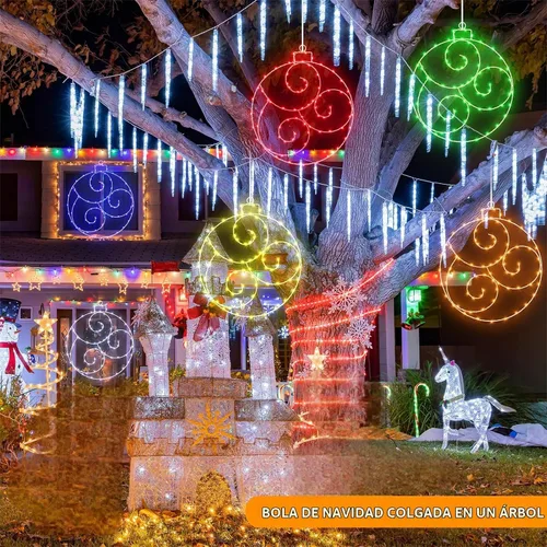 Vista 7 de 6 unidades de 12 pulgadas de luz solar de Navidad al aire libre, decoración de Navidad, bola colgante LED impermeable, 60 luces con 8 modos