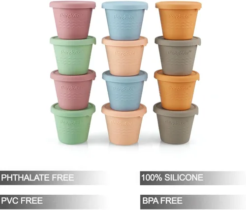 Vista 2 de PandaEar - Paquete de 12 recipientes de silicona para almacenamiento de alimentos para bebés, 4 onzas Reusable Snack Containers Freezer Storage