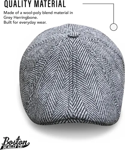Vista 2 de La Gorra Original Boston Scally Cap - La Gorra Plana de Newsboy Peaky - Gorra de 8 Paneles para Hombres - Gris Herringbone