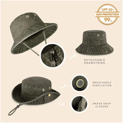 Vista 12 de CHOK.LIDS Sombrero clásico de algodón de ala ancha con cuerda ajustable unisex sombrero de sol ligero para viajes al aire libre