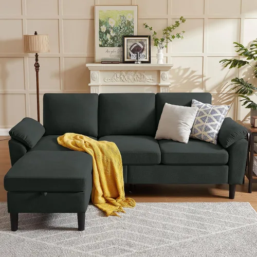 Vista 4 de Sofá modular convertible de 80 pulgadas, sofá pequeño en forma de L de 3 asientos con diván de almacenamiento reversible, sofá moderno de tela