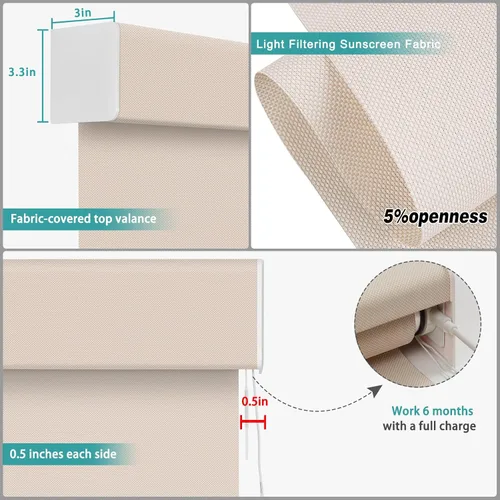 Vista 3 de Changshade Persiana enrollable inteligente con control remoto, persianas automáticas con filtro de luz para ventanas de tamaño personalizado