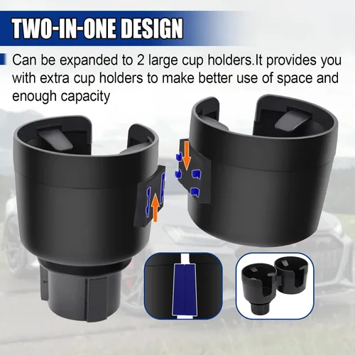 Vista 4 de Extensor de Portavasos Doble para Automóvil, Soporte Multifuncional 2 en 1 para Bebidas de Auto con Inserto de Base Ajustable, Adaptador