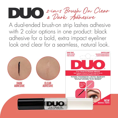 Vista 2 de DUO Pegamento de pestañas 2 en 1 transparente y oscuro con brocha, adhesivo de pestañas postizas de doble punta para pestañas de tira de larga