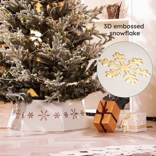 Vista 4 de HarcoHome Collar de Árbol de Navidad de Metal con Copo de Nieve 3D Auténtico, Base de Hierro Hexagonal Resistente para Árbol de Lápiz, Anillo