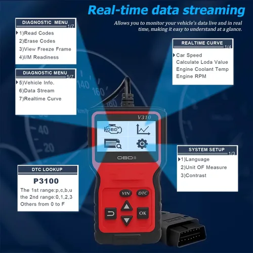 Vista 4 de Zpana Herramienta de diagnóstico del escáner OBD2 del automóvil, V310 OBDII Falla del motor del vehículo CAN Lector de código de diagnóstico