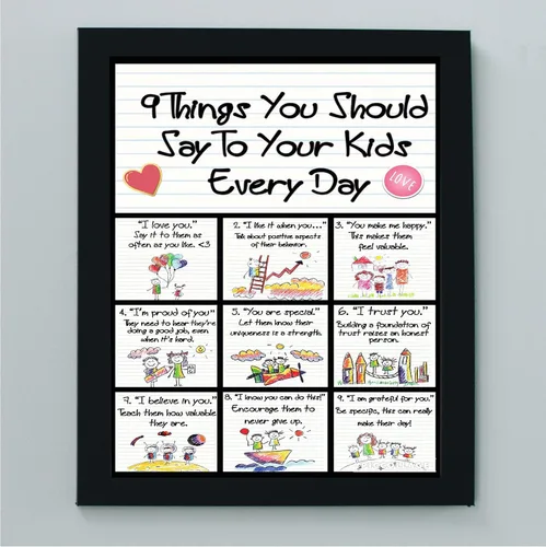Vista 6 de AMERICAN LUXURY GIFTS 9 Things To Say To Kids Affirmations - Cartel de arte de pared con tipografía motivacional para aula, sala