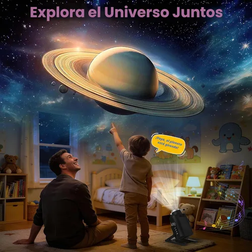 Vista 7 de FlyLily Proyector de galaxia 3D, proyector dinámico de estrellas con ruido blanco y altavoz Bluetooth, proyector de luz nocturna de 60 escenas