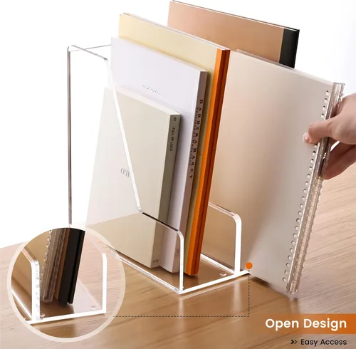 Vista 7 de YUXUN Soporte de acrílico para archivos, organizador de escritorio transparente para archivos, revistas, carpetas, cuadernos, sobres, almacenamiento