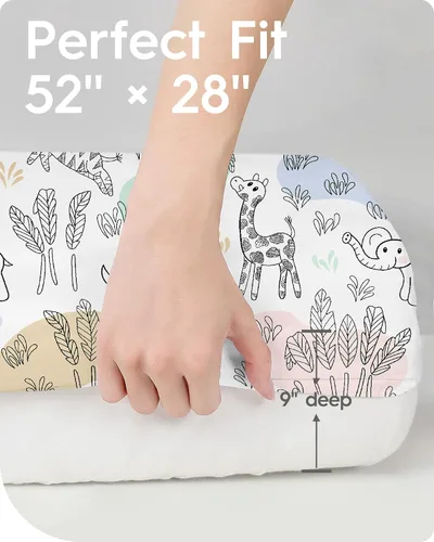 Vista 6 de Sábanas suaves para cuna de niño de alta calidad, sábana bajera para cuna ultra transpirable, sábanas súper elásticas de 28 x 52 x 9 pulgadas