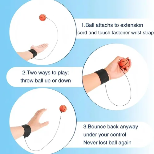 Vista 3 de Skylety Wrist Return Ball 1.85'' Rubber Sport Ball with Strap and String Rebound Bouncy Balls Basketball Baseball Soccer Tennis Wristband Toy for