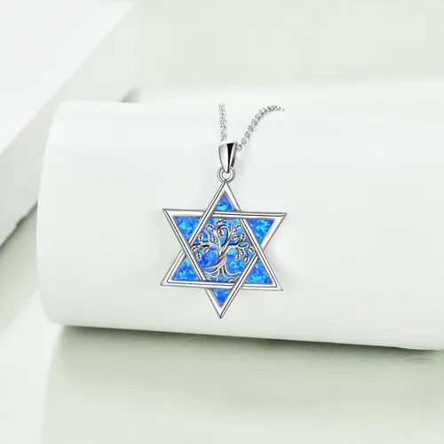 Vista 3 de YFN Collar de estrella de David de plata de ley, concha de abulón, árbol de la vida, joyería judía, regalos para mujeres y hombres