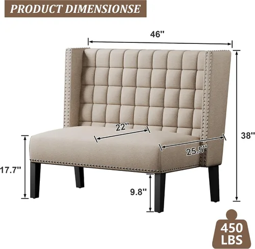 Vista 3 de Andeworld Sofá Loveseat Settee Banco Sofá Moderno, Banco Banqueta Tapizado con Respaldo para Comedor, Sala de Estar, Pasillo o Entrada, Putty