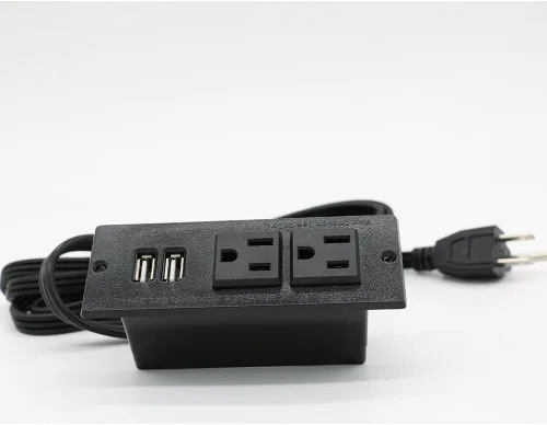 Vista 6 de Regleta de escritorio con 2 tomacorrientes, 2 USB 2.1A, montaje de inserción, mesa de escritorio integrada, sofá, gabinete, mesita de noche