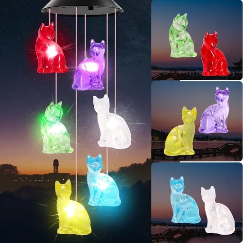 Vista 8 de Campanillas de Viento Solares de Cristal de Perro para Exteriores que Cambian de Color Luces Solares Móviles LED Campanillas de Viento con Energía