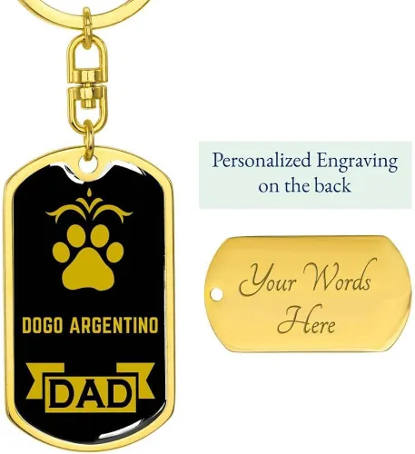 Vista 3 de Express Your Love Gifts Dogo Argentino Keychain Stainless Steel or 18k Gold