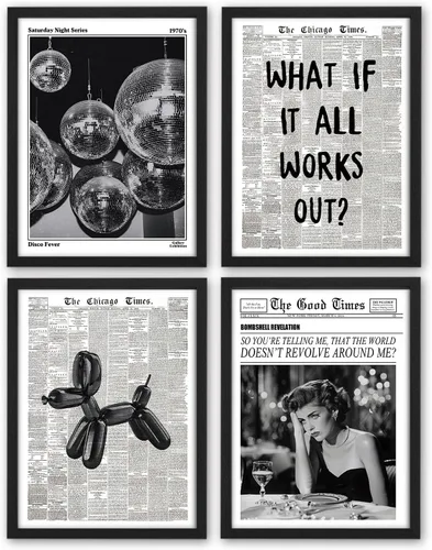 Vista 9 de NaZaUK Decoración de Póster de Neoyorquinos Trendy Preppy, Impresiones de Arte de Pared Estético Funky, Arte de Pared de Periódico con Bola de Disco