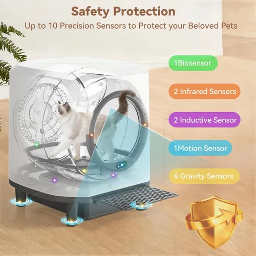 Vista 2 de Caja de arena autolimpiante para varios gatos, caja de arena automática para gatos de 90 litros, controlada por aplicación, protección de seguridad