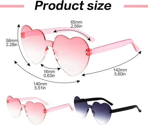 Vista 53 de Lentes de sol con forma de corazón, 2 pares de lentes de sol en forma de corazón, gafas de sol rave para mujeres, regalos de fiesta