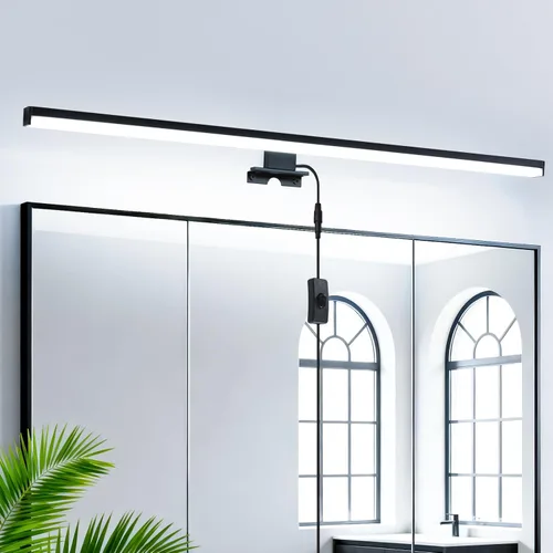 Vista 12 de Lámparas de baño con enchufe de 15.75 pulgadas, modernas luces negras de tocador sobre el espejo, luz cálida de 3000 K, no regulable, luz de imagen