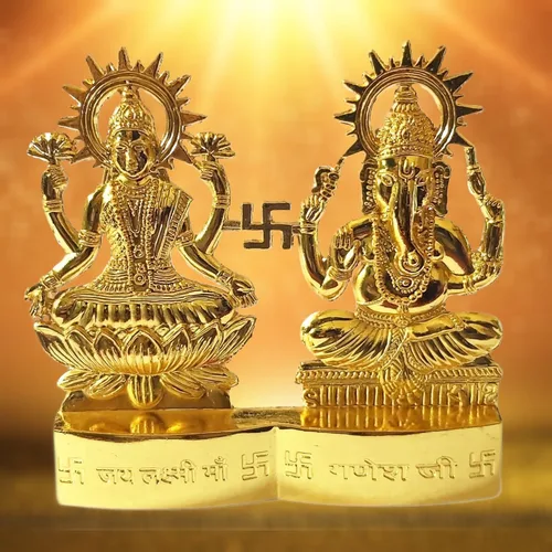 Vista 3 de Laxmi Ganesha Lakshmi & Ganesha - Estatua de ídolo de Laxmi Ganesh Murti [2.8 pulgadas, tamaño pequeño] – para Mandir Home, regalo indio Diwali