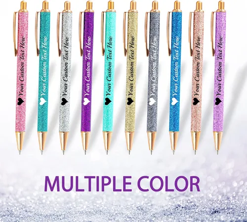 Vista 4 de Bolígrafos con purpurina personalizados con nombre, bolígrafos bonitos y bonitos personalizados, bolígrafos retráctiles de tinta negra, suministros