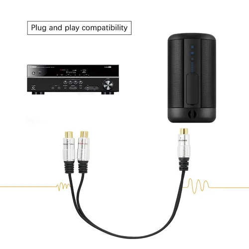 Vista 6 de SinLoon Aleación de aluminio RCA Y-splitter, divisor coaxial digital RCA simple a dual, cable de audio adaptador chapado en oro