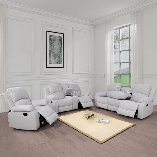 Vista 32 de Juego de muebles de sala de estar, juego de sofá reclinable de cuero, sofá reclinable y sofá biplaza, juego de sofá de cuero beige, juego de muebles