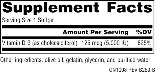 Vista 2 de Genexis Vitamin D3 5000 IU (125 mcg) – 200 Softgels