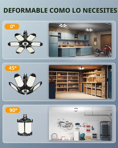 Vista 5 de Adiding - Luz LED de garaje giratoria, iluminación brillante de techo de tienda de sótano, accesorio de bahía con 6 paneles ajustables, base
