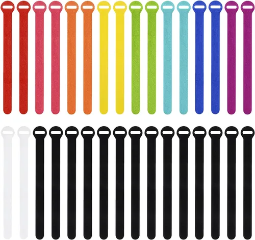 Vista 4 de Bridas de cable autoadheribles de Wrap-It Storage, negras, correas de 12.7 cm (paquete de 50) – Bridas de cable reutilizables con gancho y bucle