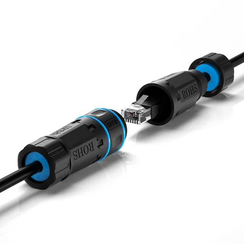 Vista 2 de Dingsun Acoplador RJ45 impermeable, acoplador Ethernet IP68, conector de cable LAN hembra a hembra Ethernet para exteriores para Cat5/Cat5e/Cat6 Azul
