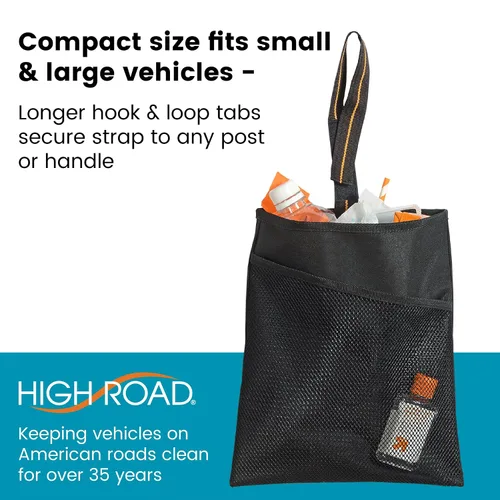 Vista 4 de HIGH ROAD - Bolsa de basura para automóvil con forro a prueba de fugas y bolsillo de almacenamiento Hanging Car Garbage Bag Holds Wet and Dry Car